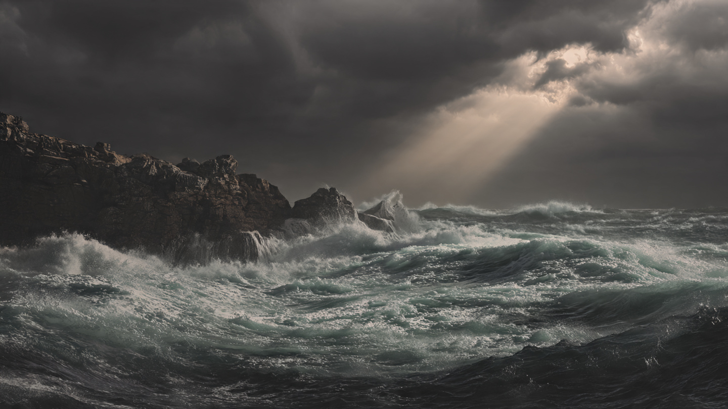 Powerful Ocean Waves Crashing Against Rugged Cliffs | Stormy Wallpaper